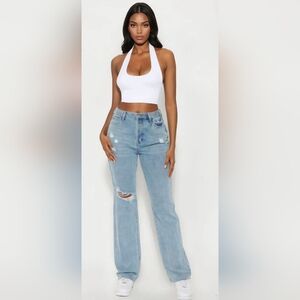 NWT -Fashion Nova  Topanga 90's Ripped Straight Leg Jeans - Medium Wash, Size 11